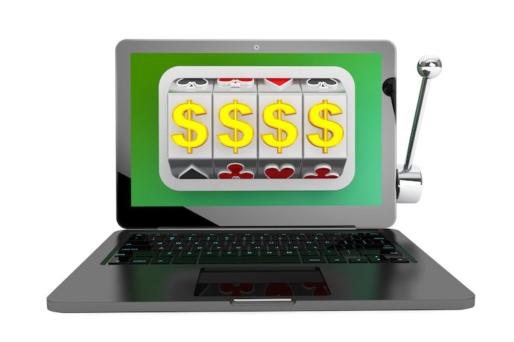 Slot game interface showing reels and spin button on togelup 127 platform